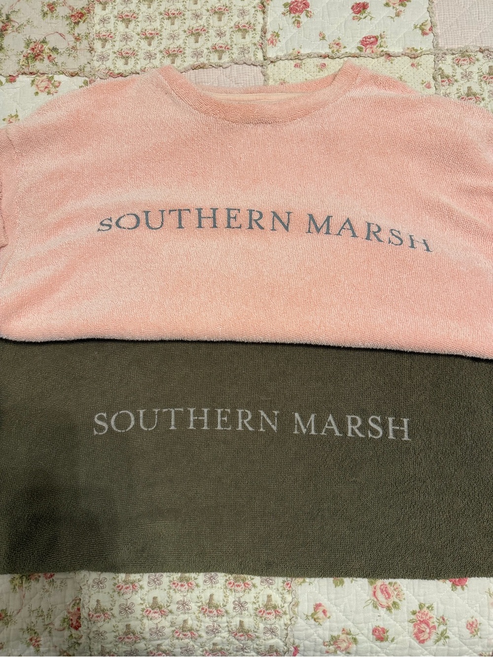 Two Southern Marsh Women’s Terry Sweatshirt in Pink small and Olive Small